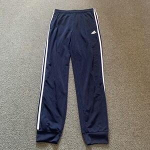 adidas Men's Navy Track Pants M Side Stripe Polyester Elastic Waist